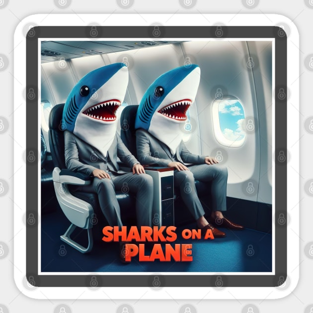 Sharks on a Plane Sticker by Dead Galaxy